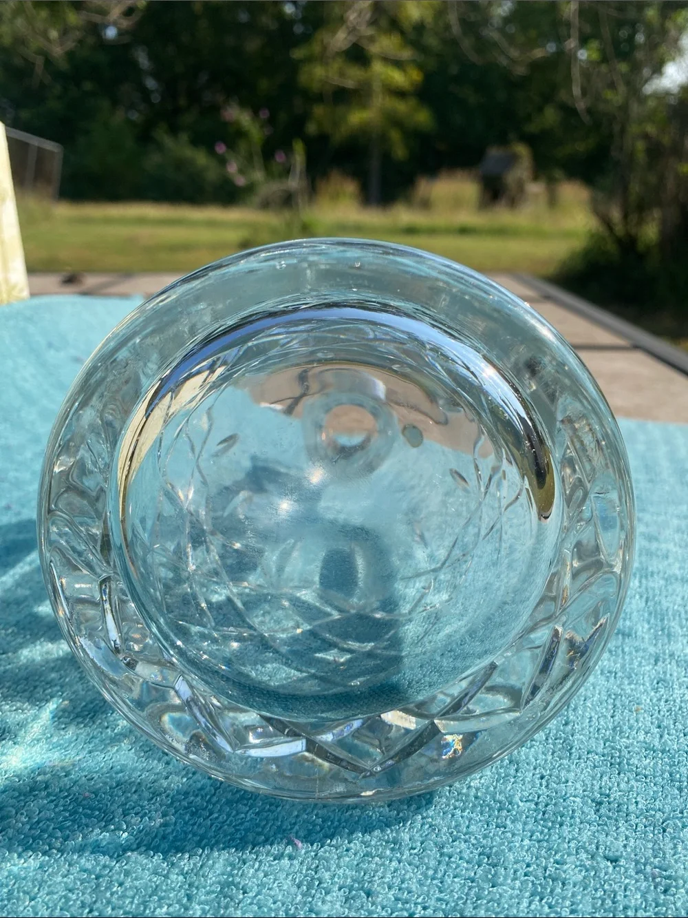 Vintage Romanian Hand-Blown & Cut Crystal (Seeds) Quilted Criss-Cross Decanter